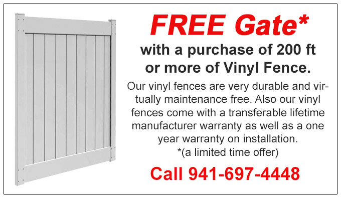 free-gate-coupon-fence-dynamics FREE Gate* with a purchase of 200 ft or more of Vinyl Fence.